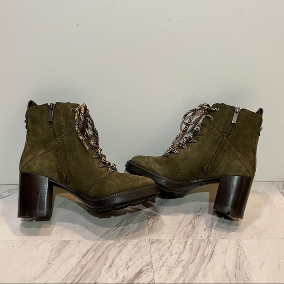 Aquatalia Ihana Water Resistant Lace Up Green Suede Heeled Boot 7M - Picture 5 of 13